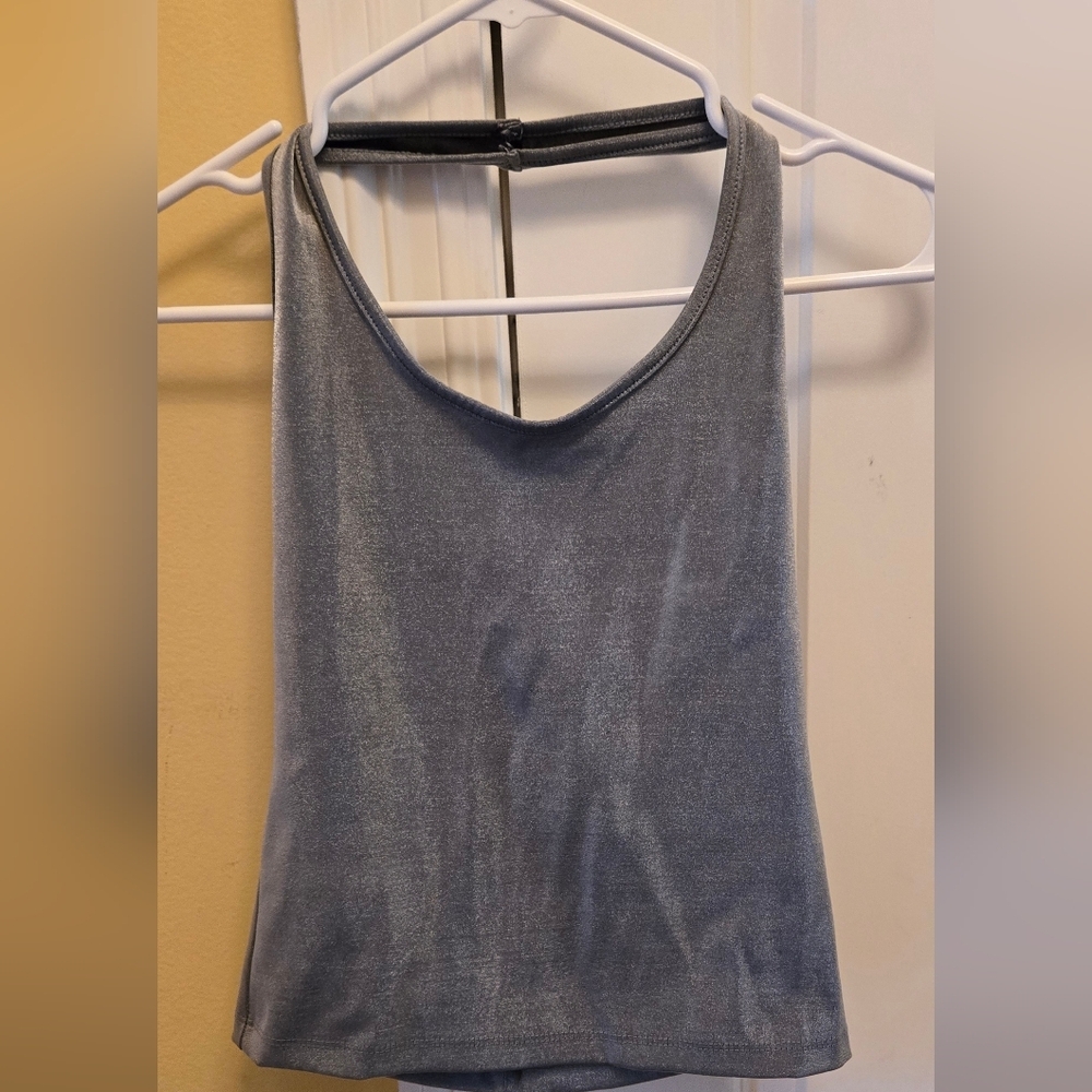 Eye Candy Women's Silver Shimmer Fitted Halter Top Night Out Size S